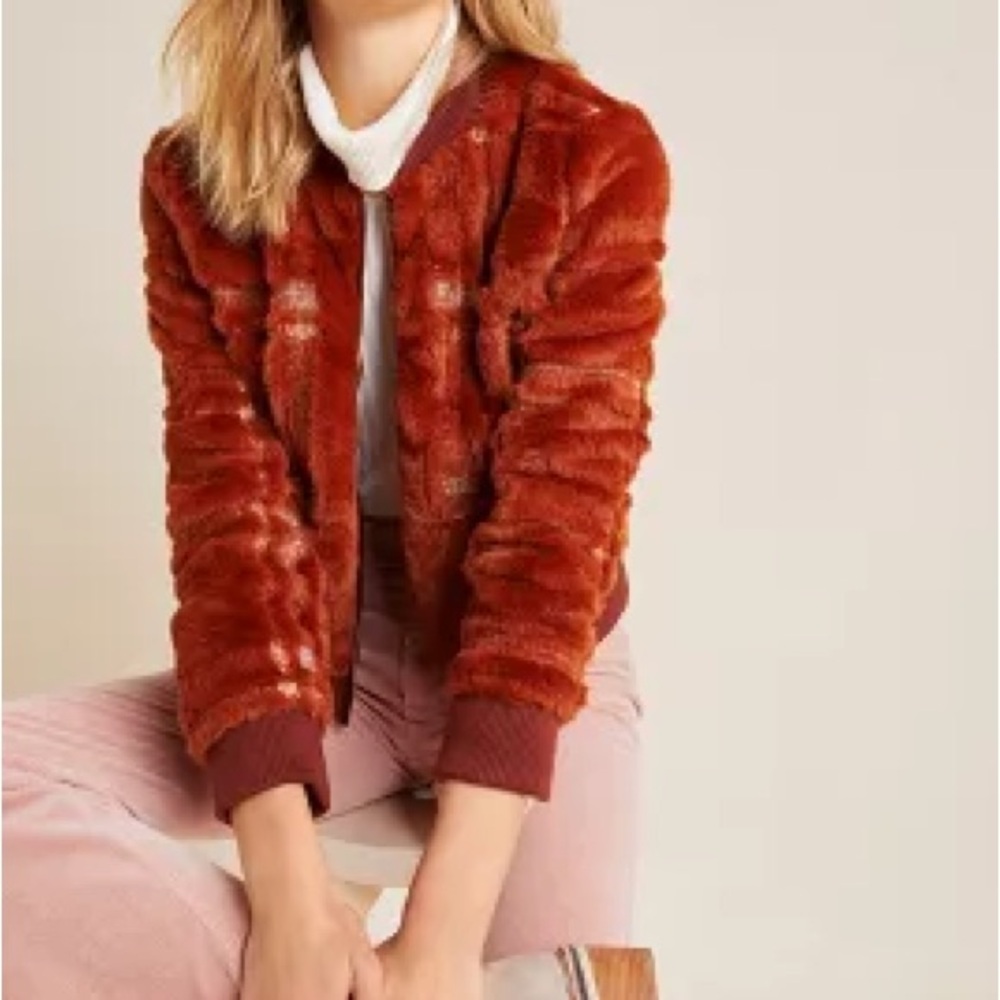 Anthropologie Plaid Rust Teddy Bomber Jacket